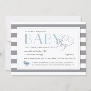 Invitation Gris Bleu clair garçon Baby shower virtuel
