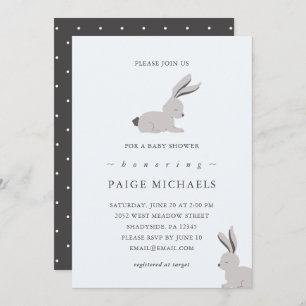 Invitation Gris bleu moderne avec lapins et points