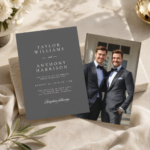 Invitation Gris Charbon Simple Moderne Élégant Photo Mariage