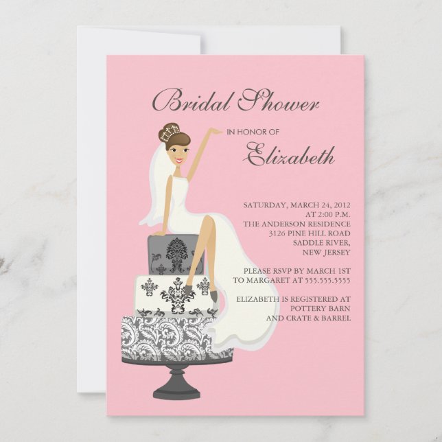 Invitation Gris de rose d'invitation de Fête de la mariée de (Devant)