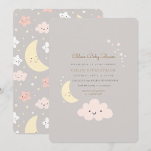 Invitation Gris d'invitation de baby shower de lune et