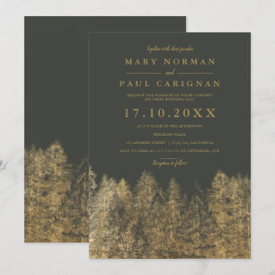 Invitation Gris d'or mariage forestier des pins d'hiver d'aut