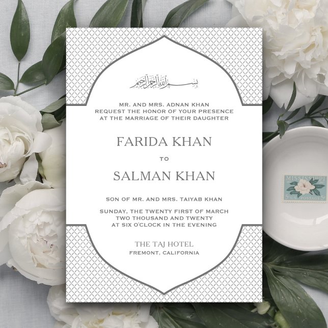 Invitation Gris et blanc Marocain musulman Mariage (Créateur téléchargé)