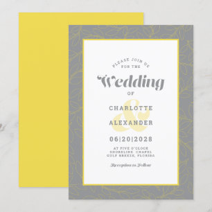 Invitation Gris et jaune   Motif Feuille Abstrait moderne