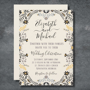 Invitation Gris et or Rustique mexicain Floral Mariage
