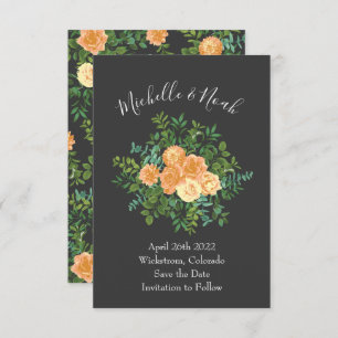 Invitation Gris foncé Pêche Mariage Floral moderne