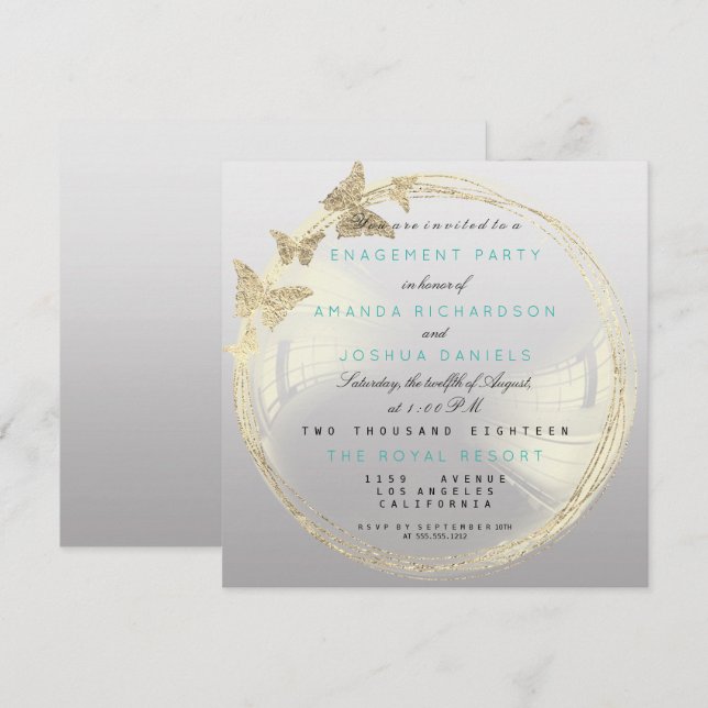 Invitation Gris Foxier Golden Bubble Mariage Fiançailles Ombr (Devant / Derrière)