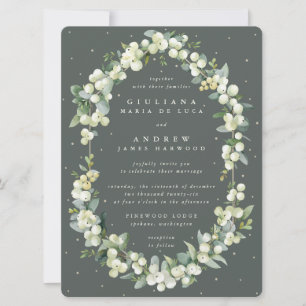 Invitation Gris Gris Vert Snowberry + Eucalyptus Mariage