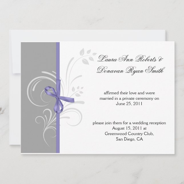 Invitation Gris lavande blanc Floral Tourbillons Post Mariage (Devant)