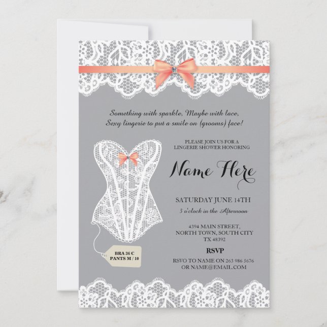 Invitation Gris Lingerie Douche Bridal Coral Corset Invitatio (Devant)