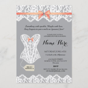 Invitation Gris Lingerie Douche Bridal Coral Corset Invitatio