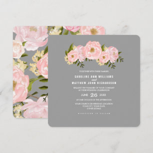 Invitation Gris Mariage couleur d'aquarelle pour les pivoin