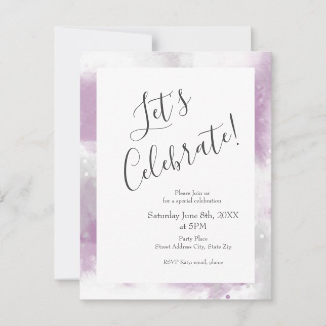 Invitation Gris mauve doux et blanc Abstrait brosses dans (Devant)
