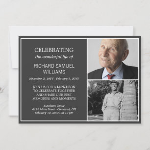 Invitation Gris minimal célébrant la vie 2 photos Mémorial