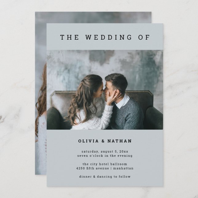 Invitation Gris moderne et minimal | Deux Mariages photo (Devant / Derrière)
