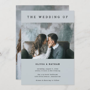 Invitation Gris moderne et minimal  Deux Mariages photo
