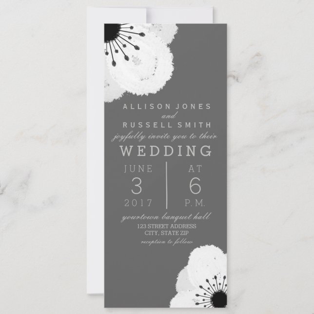 Invitation Gris moderne + Mariage d'anémone blanc (Devant)