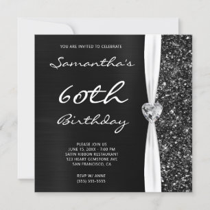 Invitation Gris Noir Ombré Feuille Faux Paillettes Glam Anniv