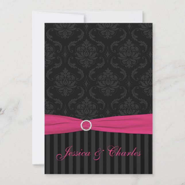 Invitation Gris rose Noir Damask Stripes Stripes Mariage (Devant)