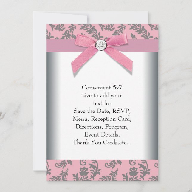 Invitation Gris rose Swirl Damask (Devant)