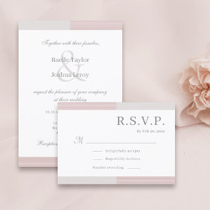Invitation Gris rose vif Gris blanc rayures Mariage élégant R