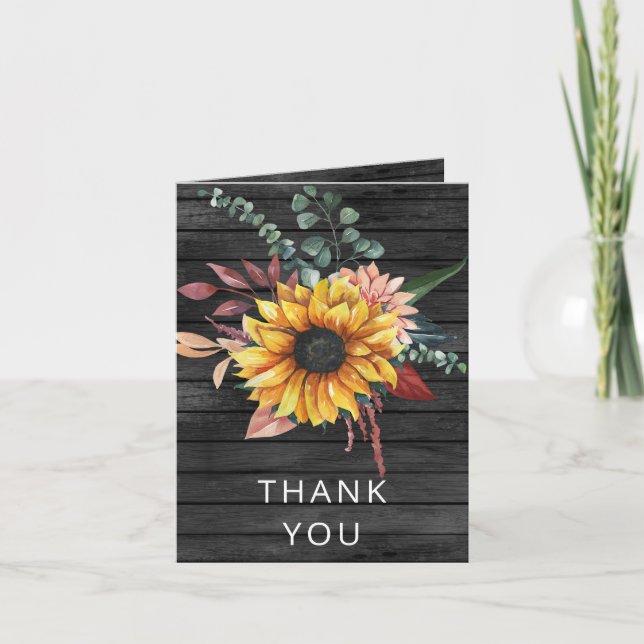 Invitation Gris rustique Grange Bois Pays Fleurs de soleil Me (Devant)