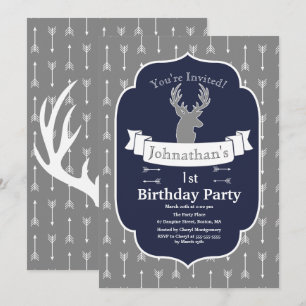 Invitation Gris rustique moderne et anniversaire de cerfs