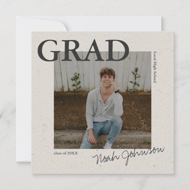 Invitation Gris texturé Effet Graduation Photo (Devant)