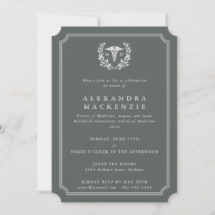 Invitation Gris-vert/blanc MD Caduceus Gradué