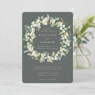 Invitation Gris vert Snowberry+Eucalyptus Mariage de couronne