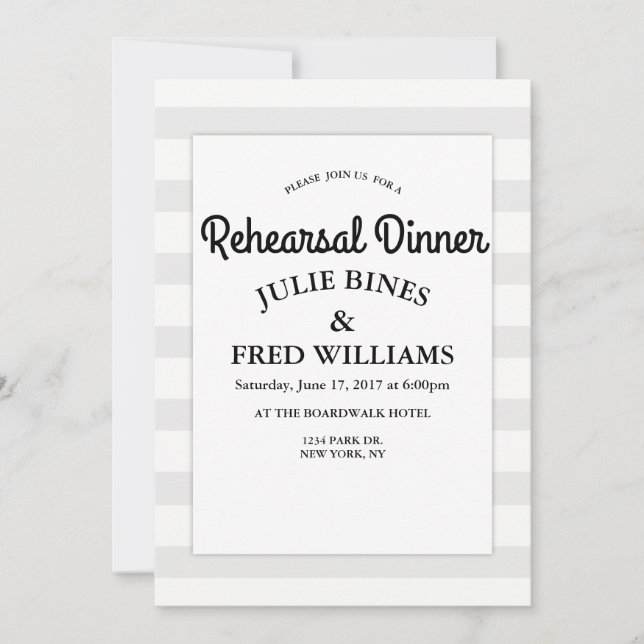 Invitation grise de dîner de répétition de rayure (Devant)