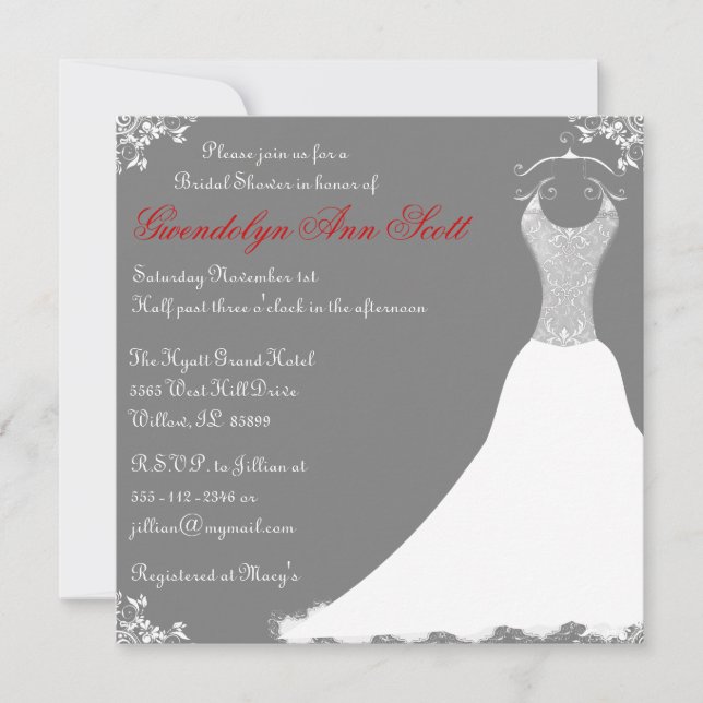 Invitation grise de robe de mariage de Fête de la (Devant)