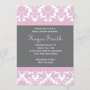 Invitation grise et rose de damassé