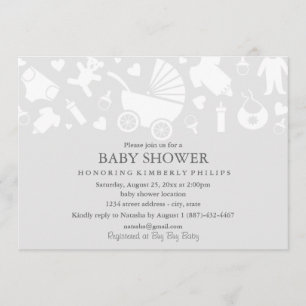 Invitation grise moderne pour baby shower