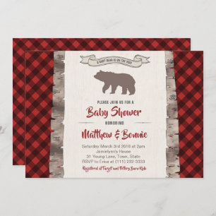 Invitation Grizzly Bear Cub Hiver Plaid Baby shower