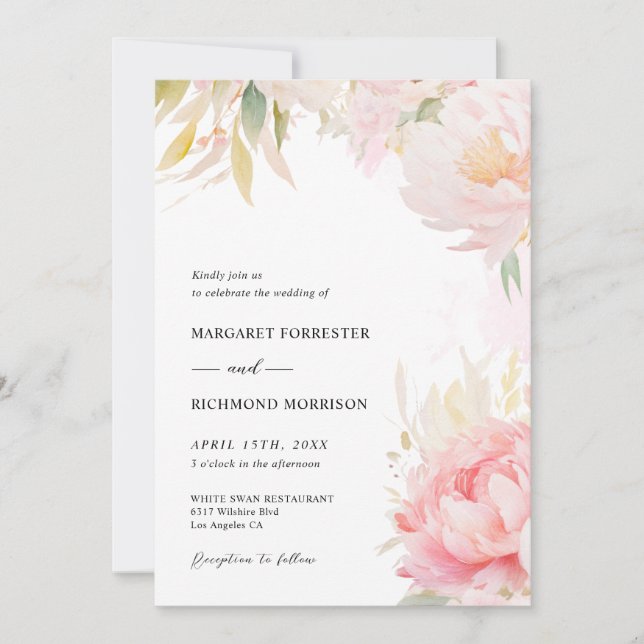 Invitation Grognon rose pâle Sage Vert Floral Printemps Maria (Devant)