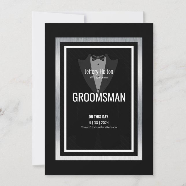 Invitation Groom en smoking, smoking noir et blanc  (Devant)