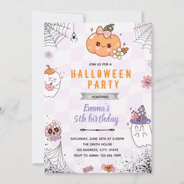 Invitation groovy à une fête d'Halloween (Devant)