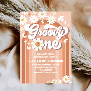 Invitation Groovy Daisy Rétro pour 1er Anniversair