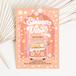 Invitation Groovy Eleven est un anniversaire de bus Vibe Van 