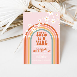 Invitation Groovy FIVE est une ambiance daisy rainbow 5ème an