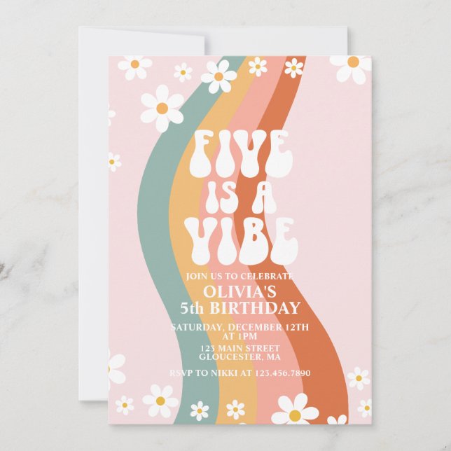 Invitation Groovy Five est une ambiance daisy rainbow pour un (Devant)