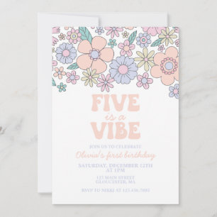 Invitation Groovy Five est une fête rétro florale pour un 5e 