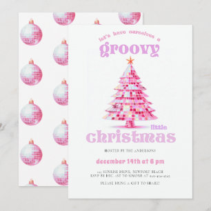 Invitation Groovy Little Christmas Pink Disco Soirée de Noël