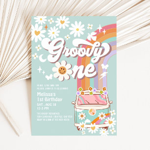 Invitation Groovy ONE 1er Anniversaire Hippie 1er