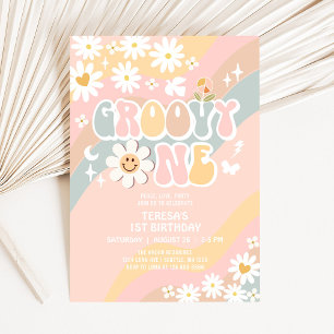 Invitation Groovy ONE 1er anniversaire pastel Groovy Premier 
