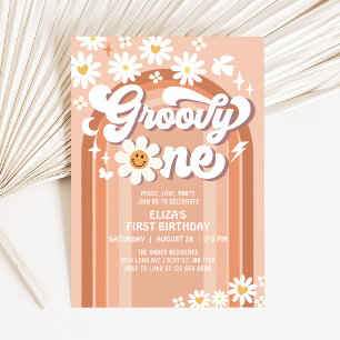 Invitation Groovy ONE Hippie 70s Rétro 1er Anniversaire