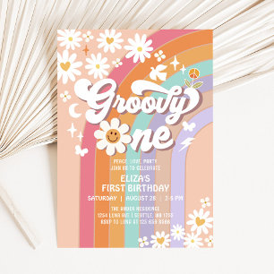 Invitation Groovy ONE Hippie Anniversaire Rétro Arc-en-ciel 7