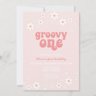 Invitation Groovy One marguerite boho florale premier anniver