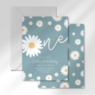 Invitation Groovy One Rétro Daisy Bohème Premier Anniversaire